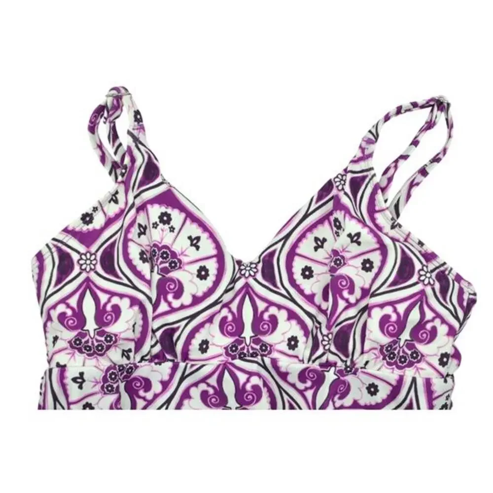 Swim Solutions Women's Plus Tiletale V-Neck Tankini Top In Magenta Multi - Picture 3 of 5